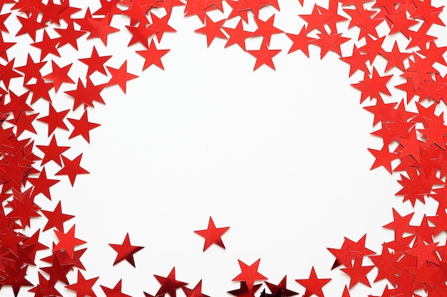 Red stars confetti frame background