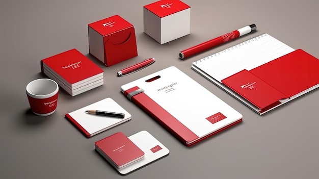 red stationery brand mockup