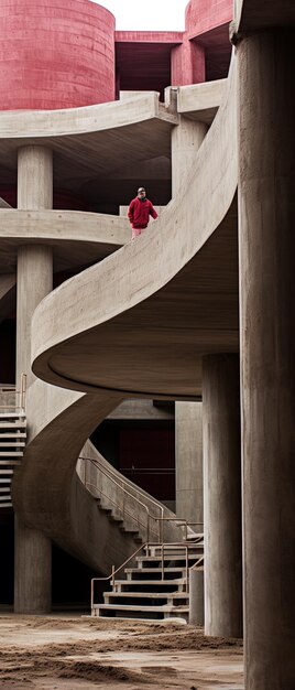 Photo a red statue stands on a concrete structure with a red jacket on it