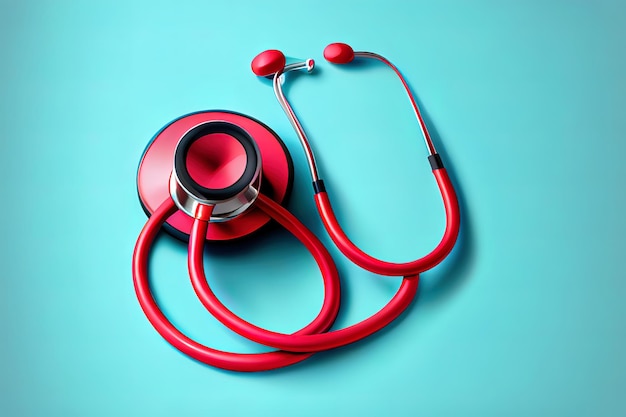 Red stethoscope on bright pastel blue background Generative Ai