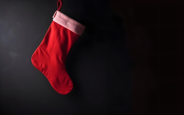 A red stocking with a white sock hanging on a black background