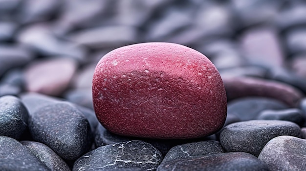 A red stone sits on top of a pile of rocks