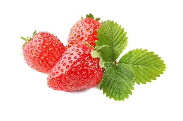 Red strawberries isolated on white surface