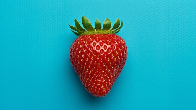 A red strawberry on a blue background