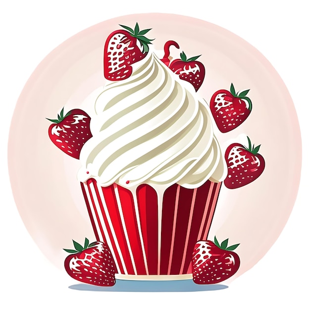 Red Strawberry Cream Cake created with Generative AI technology