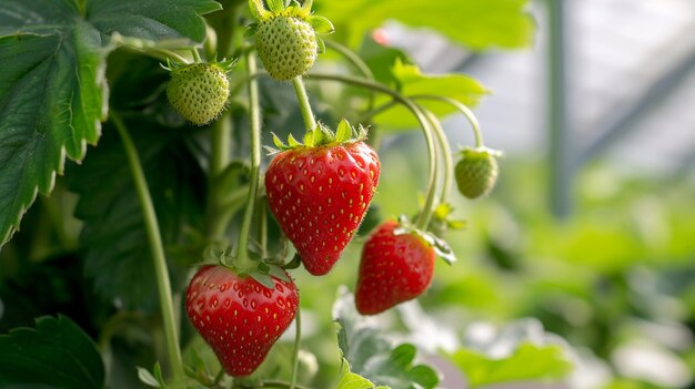 Foto fragola rossa sul cespuglio verde