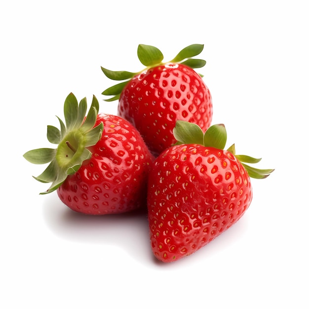 Foto fragola rossa isolata su sfondo bianco con tracciato di ritaglio piena profondità di campo focus stacking