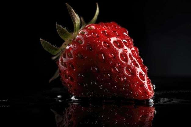 Red Strawberry With Drops On Black Gradient Background Generative AI