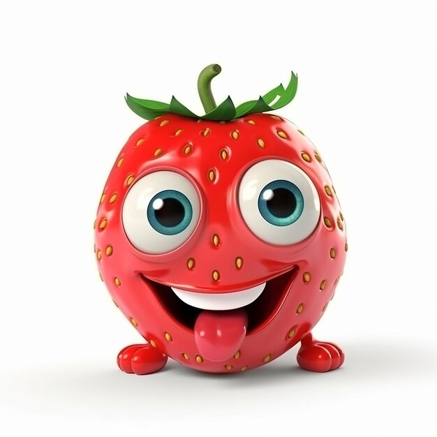 A red strawberry with green eyes and a cute smile