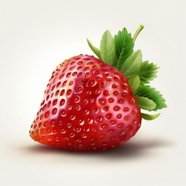 A red strawberry with a green leaf on it