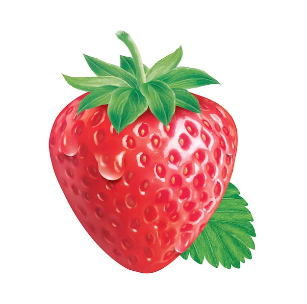 A red strawberry with a green leaf on the top illustration