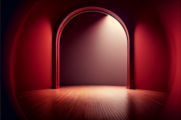 Red studio room background with spotlight on Illustrator Generative AI