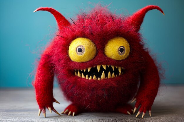 Red stuffed animal with big eyes and big mouth Generative AI