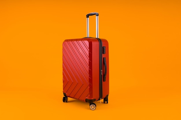 red suitcase on vibrant yellow