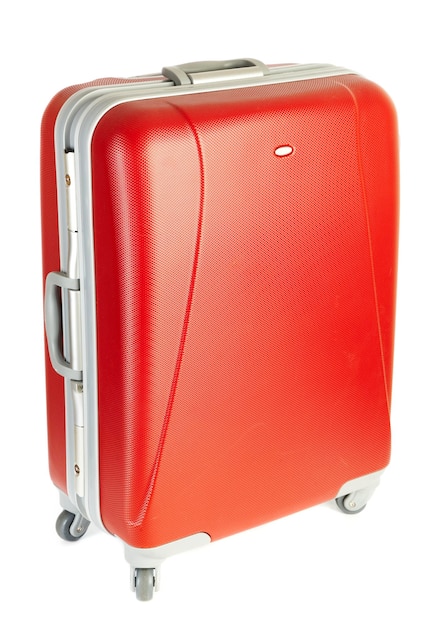 Red suitcase on a white background