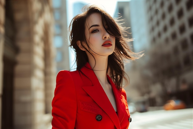 Red Suited Woman Portrait Captured