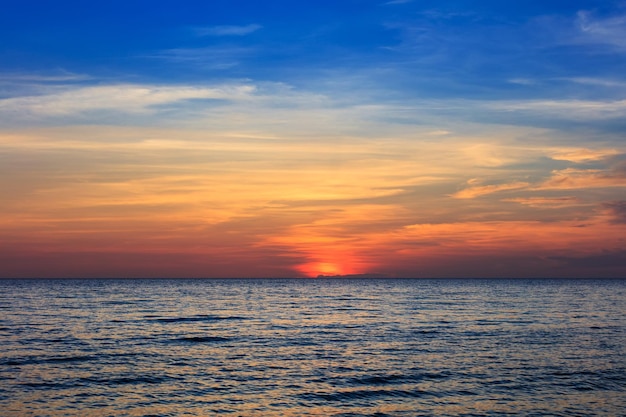 海に沈む真っ赤な夕日