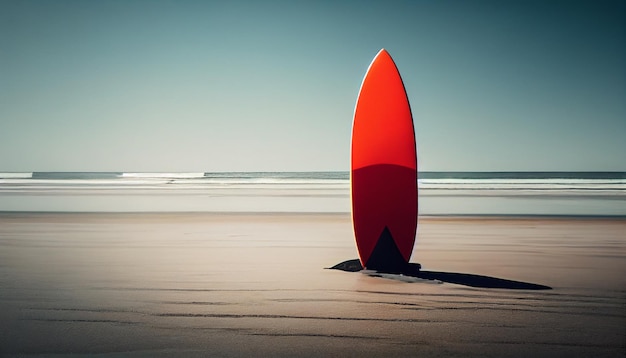 Foto tavola da surf rossa sulla spiaggia immagine generata da ai