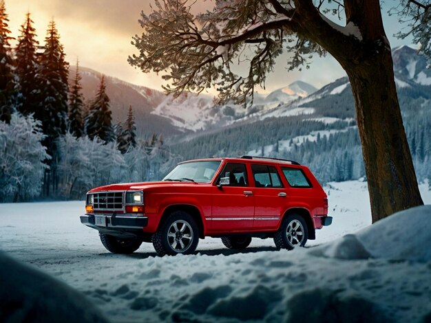 Photo a red suv with the word toyota on the hood