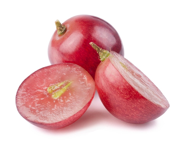 Red sweet grapes and grape slice isolated