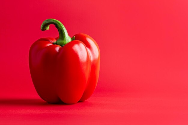 Red sweet pepper on red background Paprika or Bulgarian pepper red bell pepper Vegan diet healthy organic food vegetables salad preparation ingredients cooking vitamins