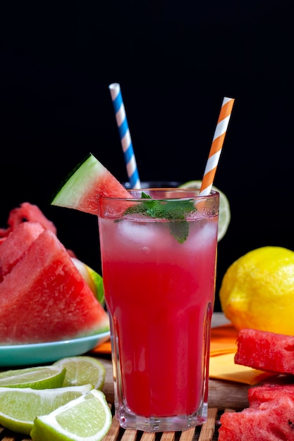 Red sweet watermelon juice from ripe watermelon berries