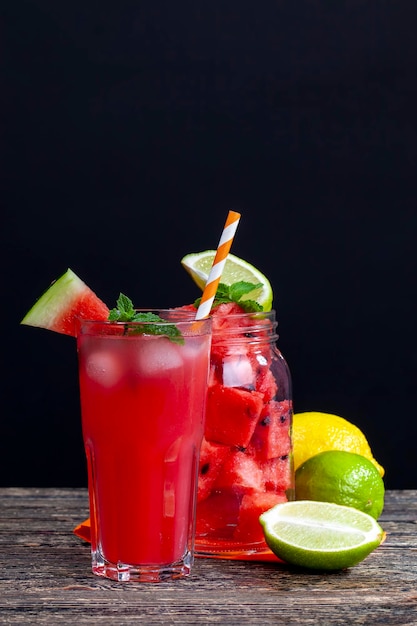 Red sweet watermelon juice from ripe watermelon berries