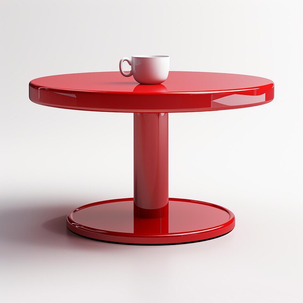 a red table with a cup of coffee on it