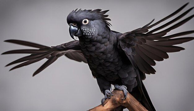 Red tailed black cockatoo with a black background