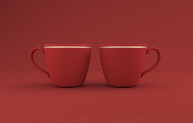 Red Tea cups Mug Mockup 3D Rendered