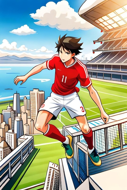 Foto red tean boy soccer ilustration anime