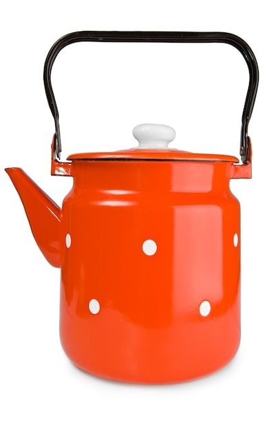 Red teapot isolated on a white background