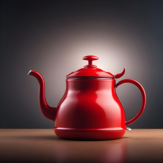 a red teapot that is on a table