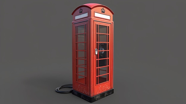 Photo a red telephone booth reminiscent of those found in london england the booth is made of metal and has a glass door