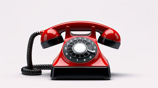 a red telephone with a white background and a white background.