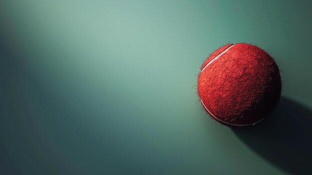 Красный теннисный мяч сидит на зеленом корте мяч слегка расплывчатый и имеет белый шев корт сделан из зеленого синтетического материала