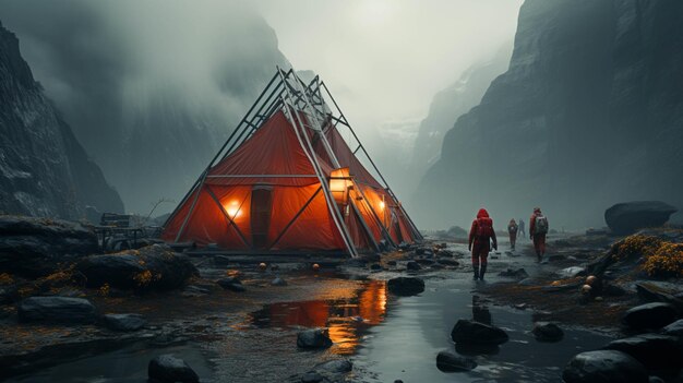 Red tents mountain of national park