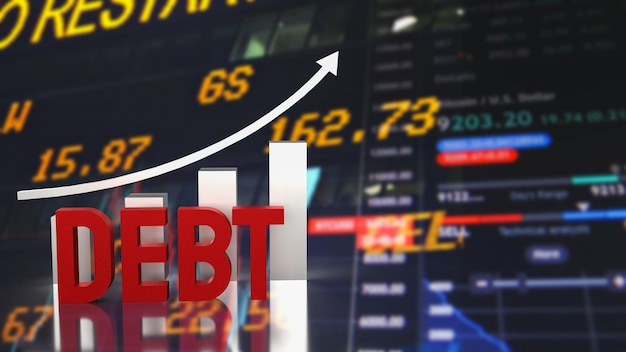 The red text debt and chart for business concept 3d rendering