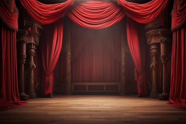 Red theater curtains stage