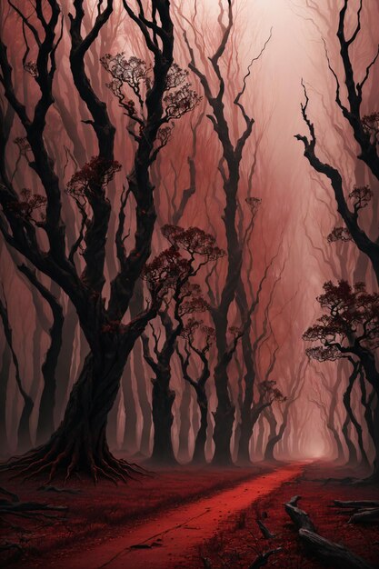 Red themed forest