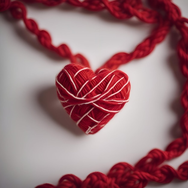 red thread heart on white background valentines day concept