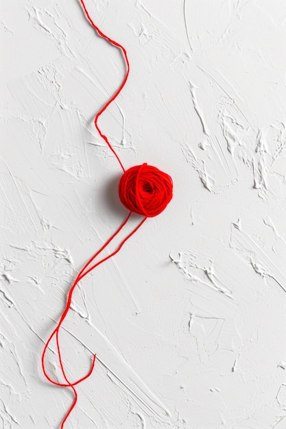 red thread on a white background