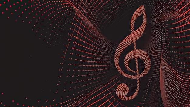 Red threedimensional treble clef in virtual space The concept of music and digital technology