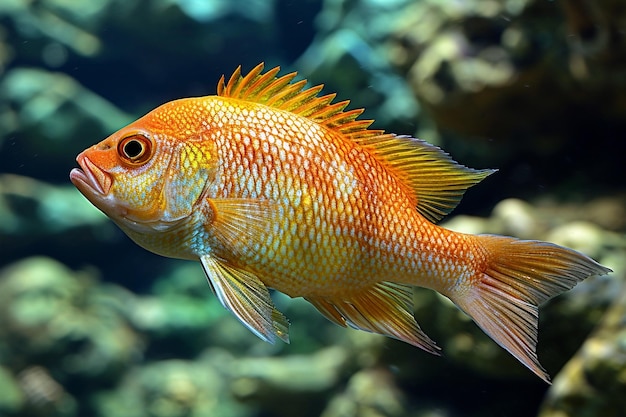 Red tilapia fish swimming in a pond