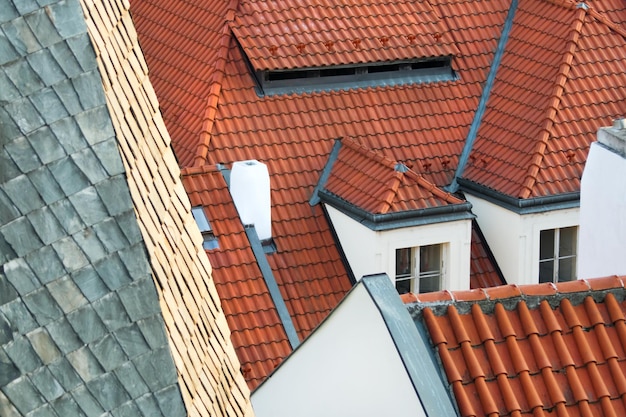 Red tile roof with windows