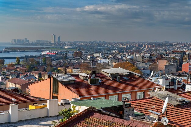 Red tiled roofs of istanbul overlooking the bosphorus