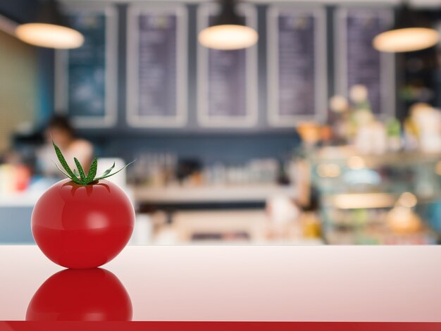 Red tomato on counter top in kitchen