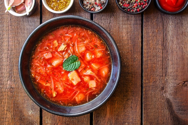 Red tomato soup and vegetables