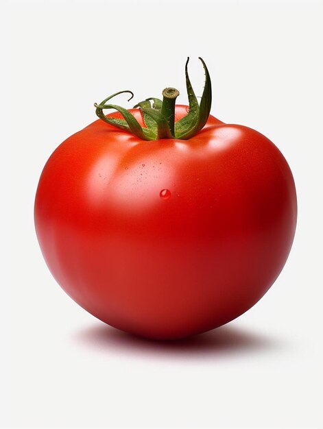 a red tomato with a green stem and a green stem.