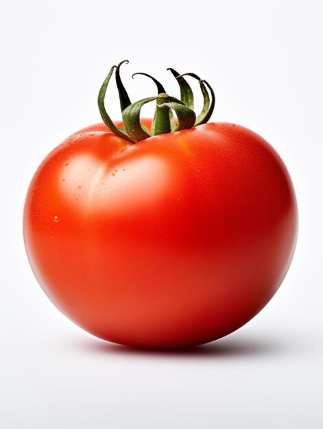 Foto un pomodoro rosso con un gambo verde e un gambo verdi.